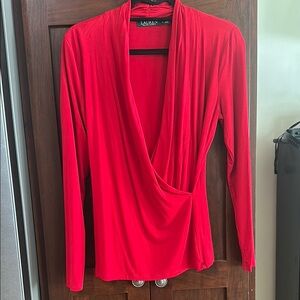 Ralph Lauren Red Drape Neck Blouse